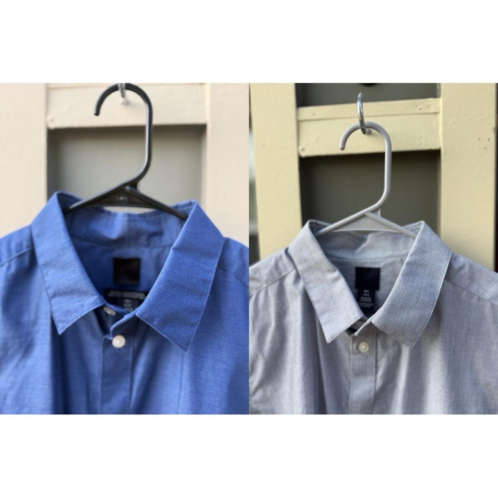 H&M Men's Premium Cotton Slim Fit Button-Down Shirt - Blue & Light Gray